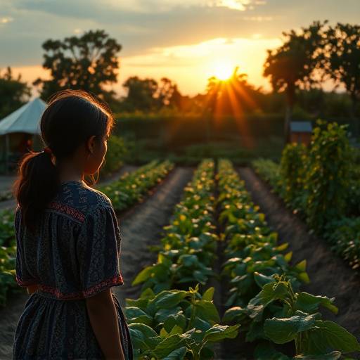 A scene from a documentary film showcasing a local community working together on a sustainable farming project.