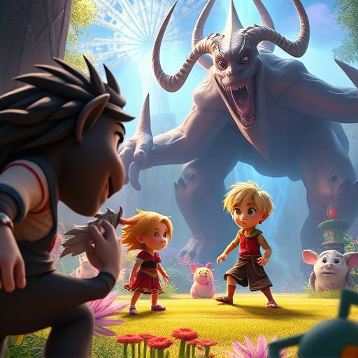 Animated characters interacting in a fantasy world, demonstrating our animation and 3D modeling skills.