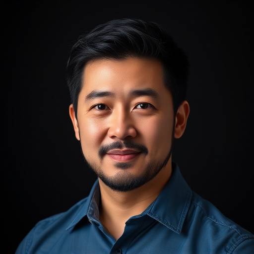 Portrait of David Lee, Lead Photographer. David has short black hair and a neatly trimmed beard, wearing a blue collared shirt.